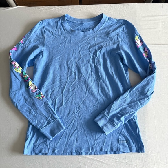 Life Is Good Crusher T-Shirt Falling Gnome Leaves Long Sleeve Womens Medium Blue - Picture 4 of 14